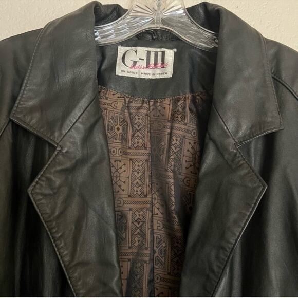 Vintage G-III Black Long Leather Trench‎ Coat Size: 10 - Picture 5 of 12